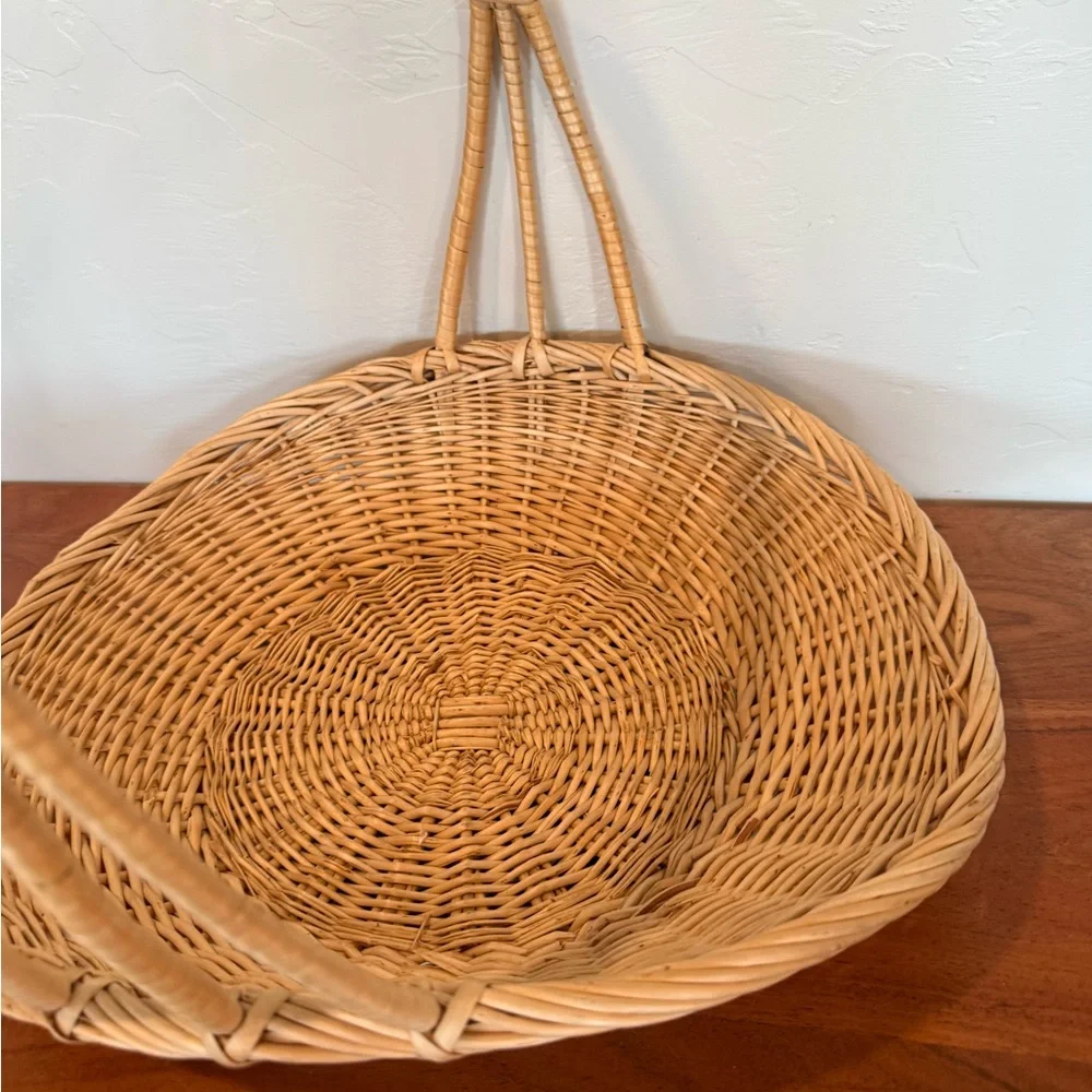 Vintage Woven Rattan Basket with‎ Handle French Country Farmhouse